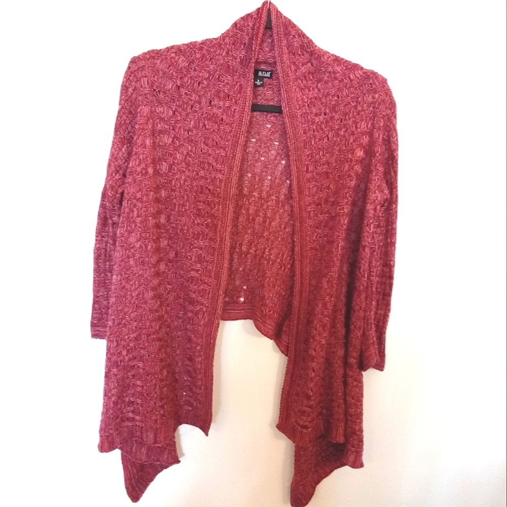 a.n.a. Women's Burnt Orange Marled Yarn Open Front Waterfall Cardigan Medium Fit